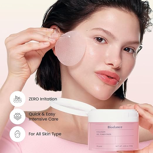 J333 Biodance Collagen Gel Toner Pads, Pore Minimizer for Face, Improving Elasticity, Gentle Exfoliating Korean Toner Pads for Sensitive Skin, 4.93 fl.oz.(140g)*60Pads