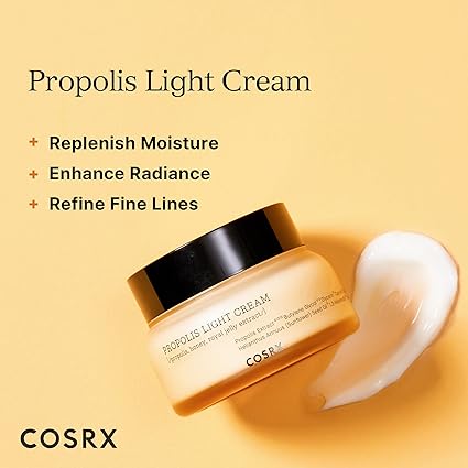 K222 COSRX Full Fit Propolis Light Cream, 2.19 Fl.oz / 65ml, Propolis 64.5%, Hydrating Daily Day and Night Moisturiser, Korean Skin Care, Not Tested on Animals, Paraben Free