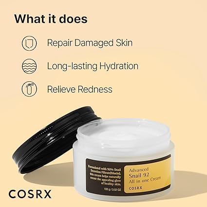 L222 COSRX Snail Mucin 92% Face Moisturizer, 3.52 Oz, Lightweight Moisturing Cream for Soft, Glowy Skin, Korean Skin Care, Korean Moisturizer Face Cream