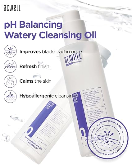 ACWELL pH Balancing Watery Cleansing Oil Facial Cleanser 6.76 fl.oz. - Makeup Cleansing Water Oil for Sensitive Skin, Lightweight Watery Oil Formula, Tea Tree Leaf Extract, Gentle Blackhead Cleanser