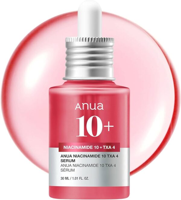 ANUA Niacinamide 10 + TXA 4 Serum, Hyaluronic Acid, Tranexamic acid, Vitamin B12, Facial Serum for Glass Skin, Clarifying, Radiant Complexion with Natural Color, Korean Skin Care (30ml /1.01 fl.oz)