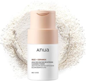 ANUA RICE ENZYME BRIGHTENING CLEANSING POWDER, Rice Mask, Ceramide, Gentle Face Wash for Brightening, Radiant Skin, Facial Cleanser for Dry Skin, Korean Skincare, Fragrance Free, 40g/1.41fl.oz.