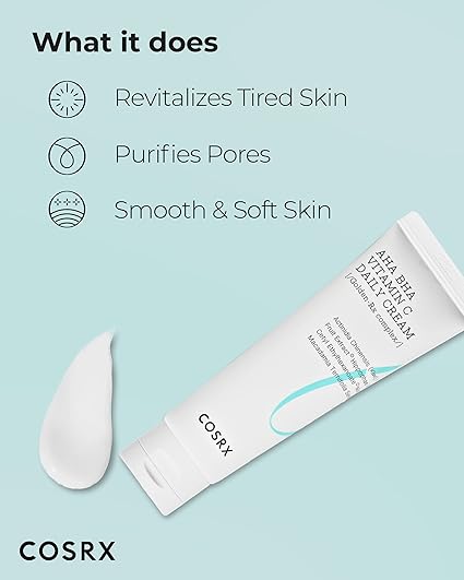 d222 COSRX AHA BHA VITAMIN C Daily Cream 1.69 fl. oz 50 ml, Face Cream, Anti Aging, Plumping Skin, Natural, Fruit, Korean Skin Care