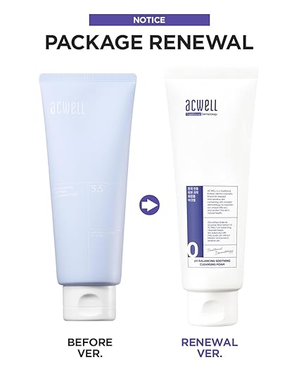 ACWELL pH Balancing Soothing Exfoliating Cleansing Foam 5.1 fl.oz. - AHA BHA PHA Exfoliating and Calming Facial Cleanser for Sensitive Skin, pH 5.5, Calms Acne and Blemishes, Moisturizing Bubble Foam
