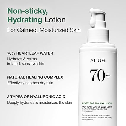 Anua Heartleaf Daily Lotion, Face Moisturizer with Hyaluronic Acid for Sensitive Skin, Lightweight, Korean Skin Care (200ml, 6.76 fl.oz.)