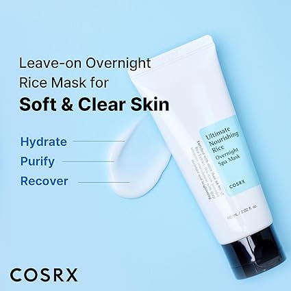 r22 COSRX Ultimate Nourishing Rice Overnight Spa Mask, 60ml / 2.02 fl.oz | Rice Extract 68% and Niacinamide 2%, Korean Skin Care, Animal Testing Free, Paraben Free