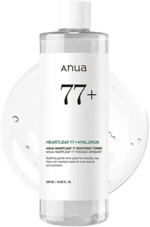 Anua Heartleaf 77 Soothing Toner I pH 5.5 Trouble Care, Calming Skin, Refreshing, Hydrating, Purifying, Cruelty Free, Vegan,(500ml / 16.90 fl.oz.)