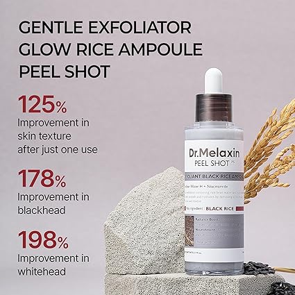 Peel Shot Glow Black Rice Peeling Ampoule, Soft Exfoliating Face and Body Scrub Dead Skin Cells, Blackheads Remover for All Skin Types korean skin care 80ml