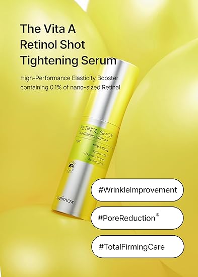celimax The Vita A Retinol Shot Tightening Serum | with Pure Vitamin A Retinol, Peptide, Pore Minimizer, Wrinkles & Fine Lines, Firmer Skin, Anti-Aging, Skin Smoothing 30ml