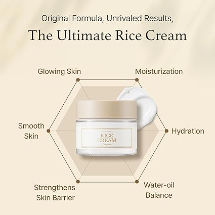 I'm from Rice Cream 1.76 Ounce, Rice Bran Essence with Ceramide, Glowing Look, Improves Moisture Skin Barrier, Deep Nourishment, Smooths and Evens Skin Tone, K-Beauty