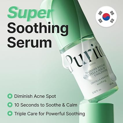 PURITO Centella Unscented Serum, Korean Centella, for All Skin Types, Ampoule, Soothing, Calming, Facial Serum for face, Vegan & Cruelty-Free, Korean Skin Care, 60ml 2fl.oz