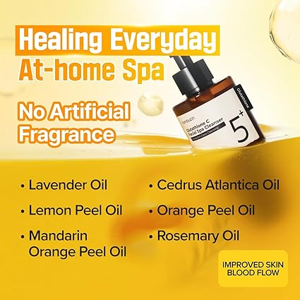 numbuzin No.5 Cleansing Oil | Glutathione C Facial Spa Cleanser | Gentle Cleanser for Blackhead, Pore, Makeup Remover | Vitamin C, Niacinamide | Double Cleansing, Korean Skincare |(200ml) 6.76 fl. oz.
