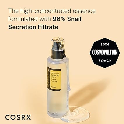 y22 COSRX Snail Mucin 96% Power Repairing Essence 3.38 fl.oz 100ml, Hydrating Serum for Face with Snail Secretion Filtrate for Dull Skin & Fine Lines, Korean Skin Care