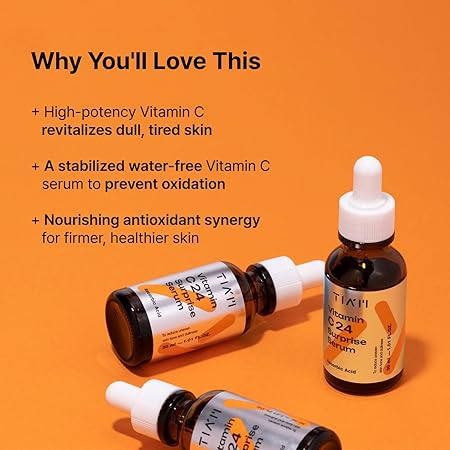 TIA'M Vitamin C24 Surprise Serum, 1.01 fl oz, Glow-Boosting & Anti-Aging with Vitamin E and Ferulic Acid for Dull Skin and Fine Lines, Korean Skin Care 30ml/1.01 fl oz