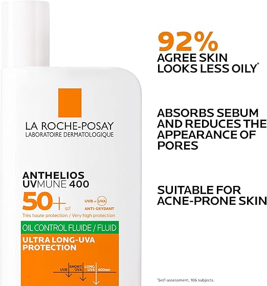 La Roche-Posay Anthelios UVMune 400 Oil Control Invisible Fluid SPF50+ Sun screen for Oily, Blemish-Prone Skin 50ml
