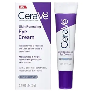 CeraVe Skin Renewing Eye Cream For Wrinkles, Under Eye Cream With Peptides + Caffeine + Niacinamide, For Wrinkles & Crows Feet, Paraben Free & Opthalmologist Tested 0.5FL OZ/ 15ML
