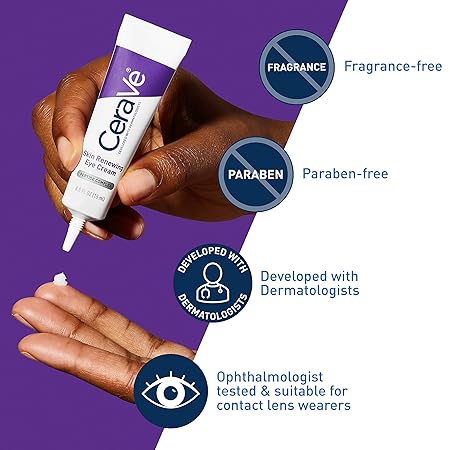 CeraVe Skin Renewing Eye Cream For Wrinkles, Under Eye Cream With Peptides + Caffeine + Niacinamide, For Wrinkles & Crows Feet, Paraben Free & Opthalmologist Tested 0.5FL OZ/ 15ML