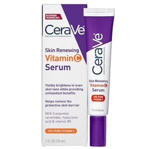 CeraVe Vitamin C Serum with Hyaluronic Acid, Skin Brightening Serum for Face with 10% Pure Vitamin C, Fragrance Free, 1 Fl. Oz /30ML