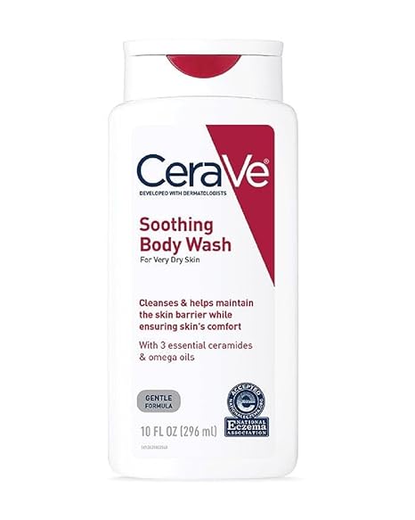 CeraVe Soothing Body Wash for Dry Skin, Shower Oil for Sensitive, Dry, Itchy, and Eczema-Prone Skin, Fragrance Free & Paraben Free & Sulfate Free, 10 oz 296ML