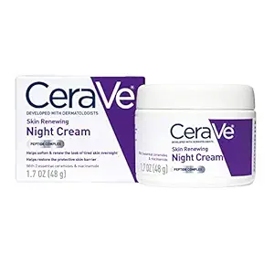 CeraVe Skin Renewing Night Cream, Niacinamide, Peptide Complex, and Hyaluronic Acid Moisturizer for Face, 1.7 Ounce/ 48G