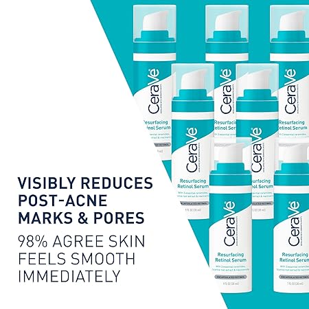 CeraVe Resurfacing Retinol Serum For Post Acne Marks, Formulated With Licorice Root Extract & Niacinamide, Brightening Serum & Pore Minimizer For Face, Post Acne Skin Barrier Repair, Non-Comedogenic 30ML /1FL OZ