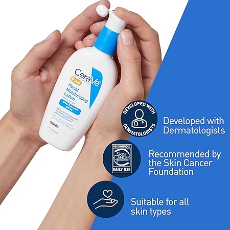 CeraVe AM Facial Moisturizing Lotion with SPF 30, Oil-Free Face Moisturizer with SPF, Formulated with Hyaluronic Acid, Niacinamide & Ceramides, Non-Comedogenic, Broad Spectrum Sunscreen, 3 Ounce 89ML