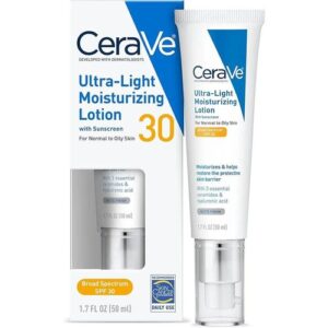 Cerave Ultra-Light Moisturizing Lotion SPF 30 Hydrating Sunscreen with Matte Finish Oil Free Formula 1.7 Ounce 50ML
