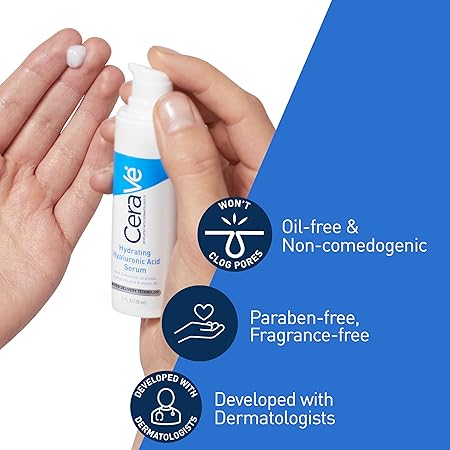 Cerave Hyaluronic Acid Serum for Face with Vitamin B5 and Ceramides, Hydrating Face Serum for Dry Skin, Fragrance Free, 1 Ounce 30ML