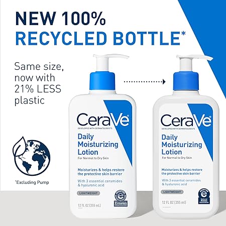 CeraVe Daily Moisturizing Lotion for Dry Skin, Body Lotion & Face Moisturizer with Hyaluronic Acid and Ceramides, Daily Moisturizer, Fragrance Free, Oil-Free, 355ML / 12 FL OZ