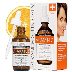 Advanced Clinicals Brightening Vitamin C Serum For Face With Glycolic Acid + Lactic Acid | Vitamin C Eye Serum Face Moisturizer For Improving Look Of Dark Spots & Uneven Complexion, 1.75 Fl Oz 52ML
