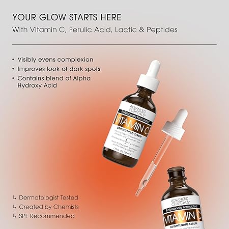 Advanced Clinicals Brightening Vitamin C Serum For Face With Glycolic Acid + Lactic Acid | Vitamin C Eye Serum Face Moisturizer For Improving Look Of Dark Spots & Uneven Complexion, 1.75 Fl Oz 52ML