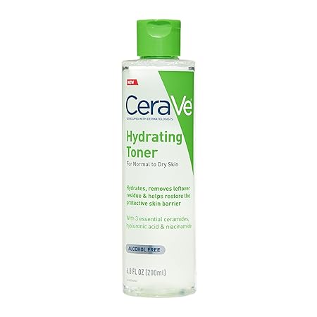 CeraVe Hydrating Toner for Face Non-Alcoholic with Hyaluronic Acid, Niacinamide, and Ceramides for Sensitive Dry Skin, Fragrance-Free Non Comedogenic, Full Size, 6.8 Fl Oz 200ml