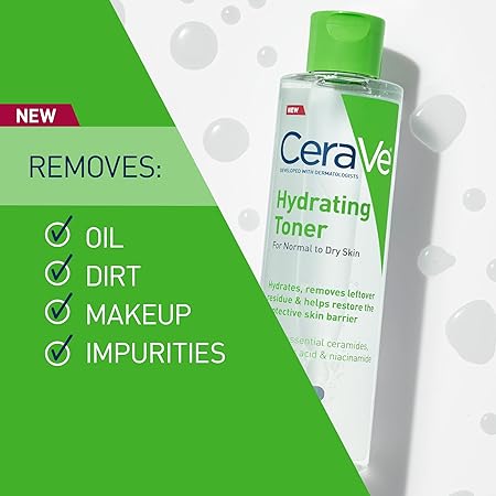 CeraVe Hydrating Toner for Face Non-Alcoholic with Hyaluronic Acid, Niacinamide, and Ceramides for Sensitive Dry Skin, Fragrance-Free Non Comedogenic, Full Size, 6.8 Fl Oz 200ml