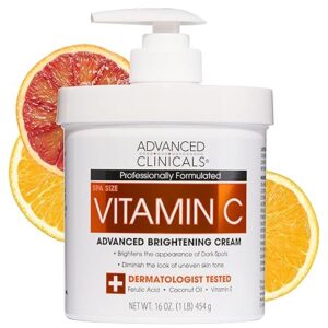 Advanced Clinicals Vitamin C Cream Visibly Brightening Body Lotion | Vitamin C Moisturizer Skin Care Body Cream For Women & Men Helps Visibly Improve Look Of Dark Spots & Uneven Skin Tone, 16 Ounce (1 LB)