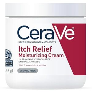 Cerave Moisturizing Cream For Itch Relief, Anti Itch Cream With Pramoxine Hydrochloride, Relieves Itchy With Minor Skin Irritations, Sunburn Relief, Bug Bites, Fragrance Free, 16 Ounces 453G
