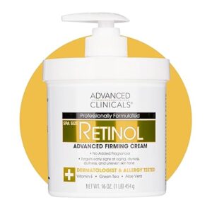 Advanced Clinicals Retinol Body Lotion & Face Moisturizer | Visible Anti Aging Skin Care Retinol Body Cream For Women & Men Targets Look Of Fine Lines, Wrinkles, & Crepe Looking Dry Skin, 16 Ounce 454g