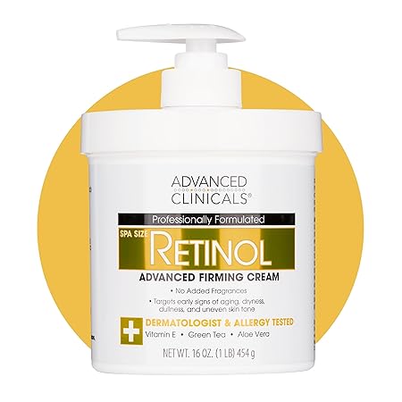 Advanced Clinicals Retinol Body Lotion & Face Moisturizer | Visible Anti Aging Skin Care Retinol Body Cream For Women & Men Targets Look Of Fine Lines, Wrinkles, & Crepe Looking Dry Skin, 16 Ounce 454g