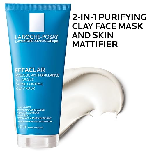 9ii La Roche-Posay Effaclar Clarifying Clay Face Mask for Oily Skin, Unclogs Pores and Controls 100ml Shine Without Over-Drying, Packaging May Vary