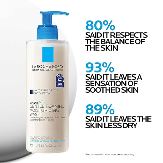 La Roche-Posay Lipikar AP+ Gentle Foaming Moisturizing Wash, Shea Butter + Niacinamide + Glycerin, Moisturizing Body Wash For Dry Skin, National Eczema Association Accepted, Soap Free 400ml/13.52fl oz