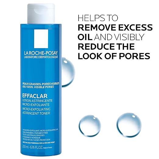 La Roche-Posay Effaclar Astringent Face Toner for Oily Skin, with Exfoliating LHAs to Minimize Appearance of Pores and Smooth Skin Texture 200ml/6.76 fl oz