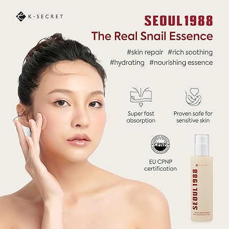 K-SECRET SEOUL 1988 Essence : Snail Mucin 97% + Rice | 97% Snail Secretion with Rice Ferment Filtrate and Rice Extract for Skin Hydration, Soothing | Korean Skincare | 100ml/ 3.38 fl oz