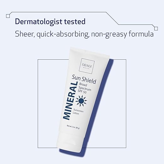Obagi Sun Shield Hypoallergenic Mineral Sunscreen – Broad Spectrum SPF 50 Protection from the Sun – Sheer, Quick-Absorbing Formula – 3 oz/ 85g