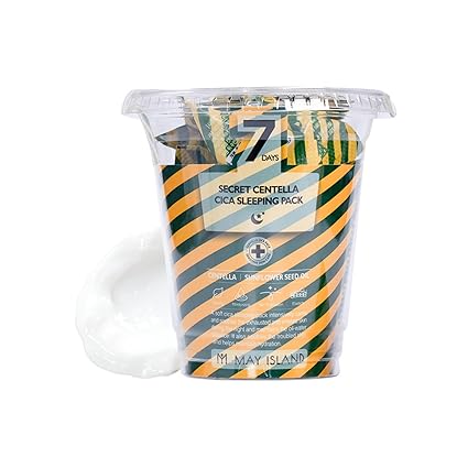 MAYISLAND 7 Days Secret Centella Cica Sleeping Mask - Korean Overnight Mask Soothing & Moisturizing Cream with Cica & Sunflower Oil - Single-Use Individual Pouch, 0.17oz x 12 Pack