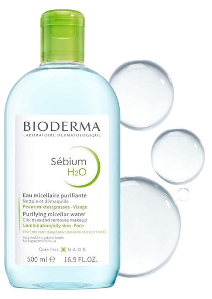 Bioderma - Sébium H2O - Micellar Water - Facial Cleanser and Makeup Remover - Face Cleanser for Combination to Oily Skin 500ml/ 16.9 fl oz