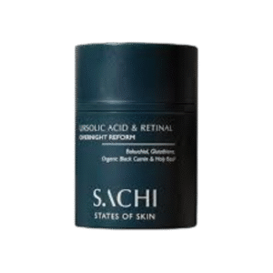 SACHI Ursolic Acid & Retinal Overnight Reform is a potent night cream formulated to address multiple skin concerns, including fine lines, wrinkles, pigmentation, and uneven texture. This advanced formula combines:  0.05% Encapsulated Retinaldehyde: A gentle yet effective retinoid that promotes cell turnover and collagen production, reducing the appearance of fine lines and wrinkles.  Liposomal Ursolic Acid: An anti-inflammatory agent that helps soothe and protect the skin.  Tripeptide Complex: Supports skin regeneration and elasticity.  12 Antioxidants: Including bakuchiol, glutathione, niacinamide, and others, these ingredients work synergistically to brighten the skin and combat oxidative stress.  Suitable for all skin types, this cream is especially beneficial for those with hyperpigmentation, sun damage, and signs of aging. Its non-irritating formula ensures that you can achieve smoother, firmer, and more radiant skin without the usual side effects associated with potent actives.