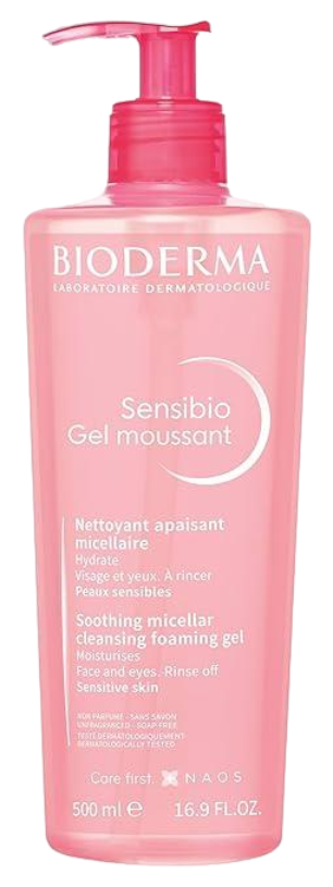 Bioderma Sensibio Foaming Gel Cleansing and Make-Up Removing Refreshing feeling for Sensitive Skin Unscented 16.9 fl oz/ 500ml