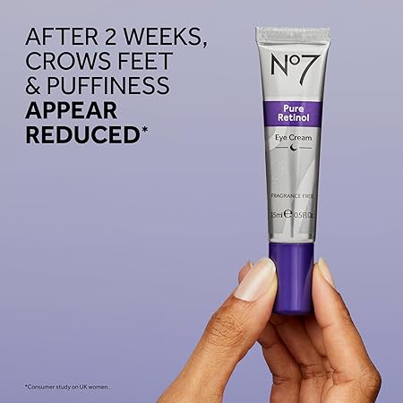 No7 Pure Retinol Eye Cream - Under Eye Cream for Wrinkles, Fine Lines & Puffiness with 0.5% Retinol - Infused with Shea Butter to Smooth and Hydrate Skin 0.5 Oz/ 15ml