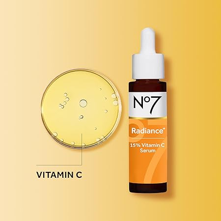 No7 Radiance+ 15% Vitamin C Serum - Radiance-Boosting Face Serum for Glowing Skin - Re-Energizing Vitamin C Skin Care for Daily Use 0.84 fl oz/ 25ml