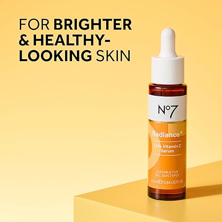 No7 Radiance+ 15% Vitamin C Serum - Radiance-Boosting Face Serum for Glowing Skin - Re-Energizing Vitamin C Skin Care for Daily Use 0.84 fl oz/ 25ml