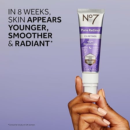 No7 Pure Retinol 1% Night Concentrate - Anti Wrinkle Retinol Serum with Collagen Peptides & Niacinamide for Younger Looking Skin - Firming Face Serum for Fine Lines & Wrinkles 30ml/ 1.0 fl oz
